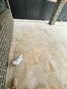 Outdoor tile layout and drainage detail during installation